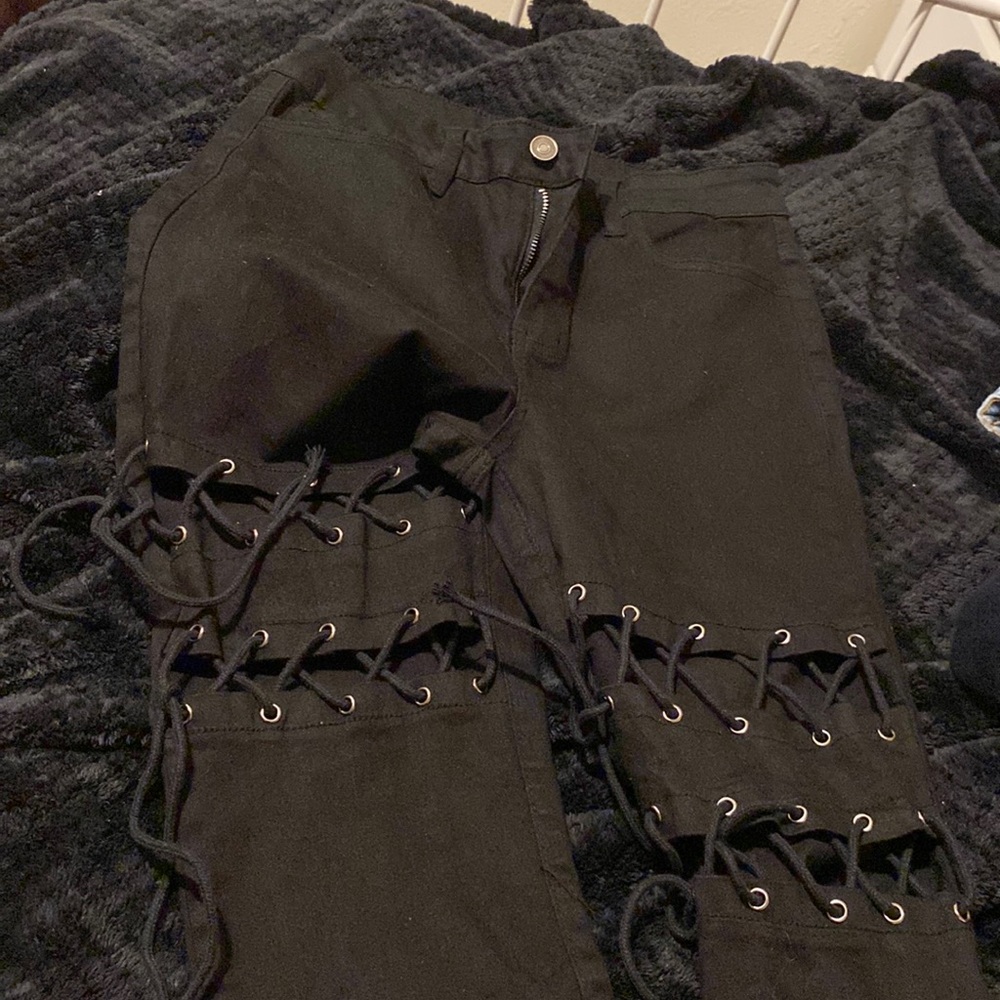 Fashion nova black detailed pants.